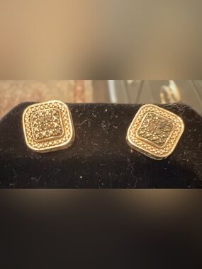 Gold-Tone Square Crystal Stud Earrings - Unbranded